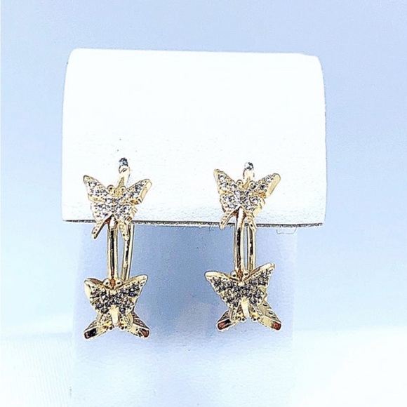 Gold CZ Butterfly 1” Hoops NWT, Gold Filled, Ships in a Gift Box! - Picture 2 of 8